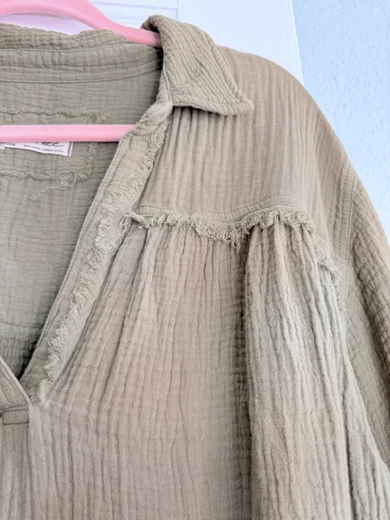 We The Free Olive Green Gauze V-Neck Tunic - Picture 5 of 6